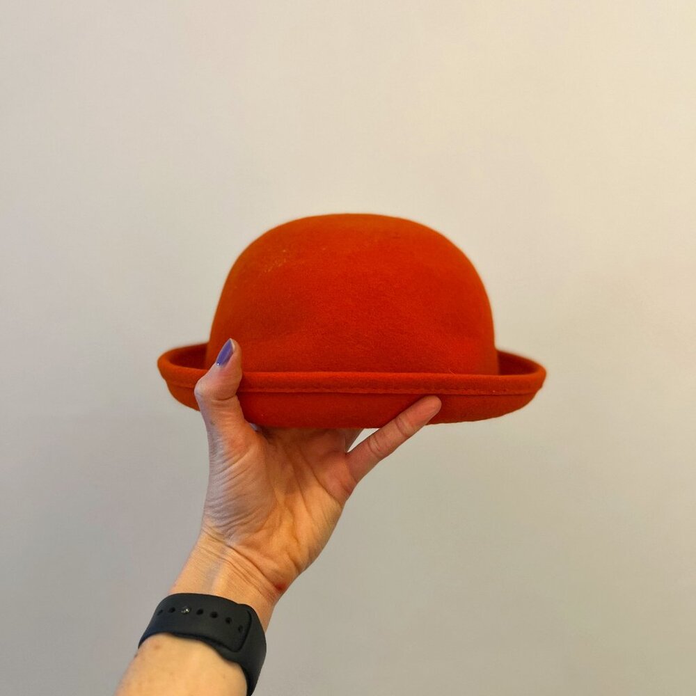 Bowler Hat, 100% Wool, Orange